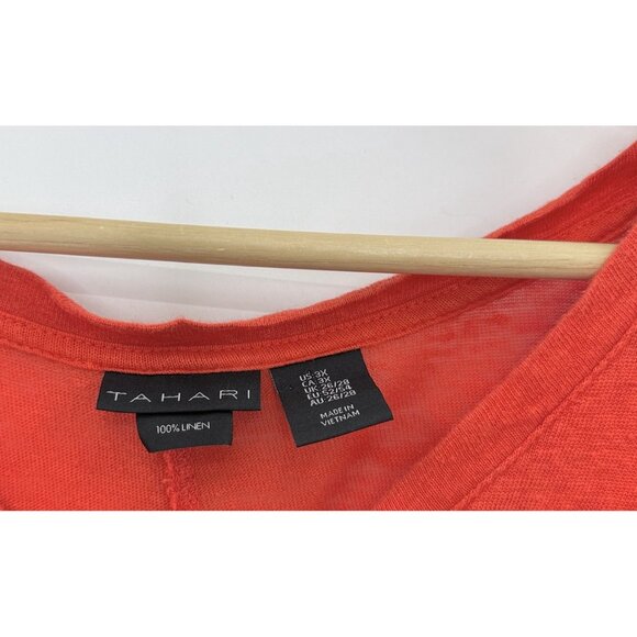 Tahari Plus Size Red Orange V-Neck 100% Linen Tee‎ Shirt Size 3x Cropped? Boho - Picture 6 of 10